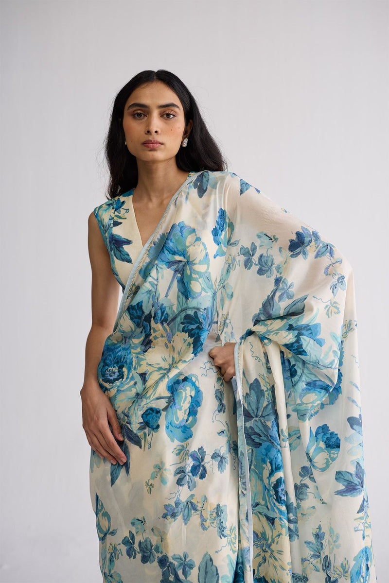 ROYAL PARADISE SILK SAREE silk saree by YAM in blue & white for women Worldwide