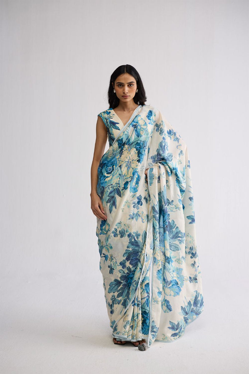 ROYAL PARADISE SILK SAREE silk saree by YAM in blue & white for women Worldwide