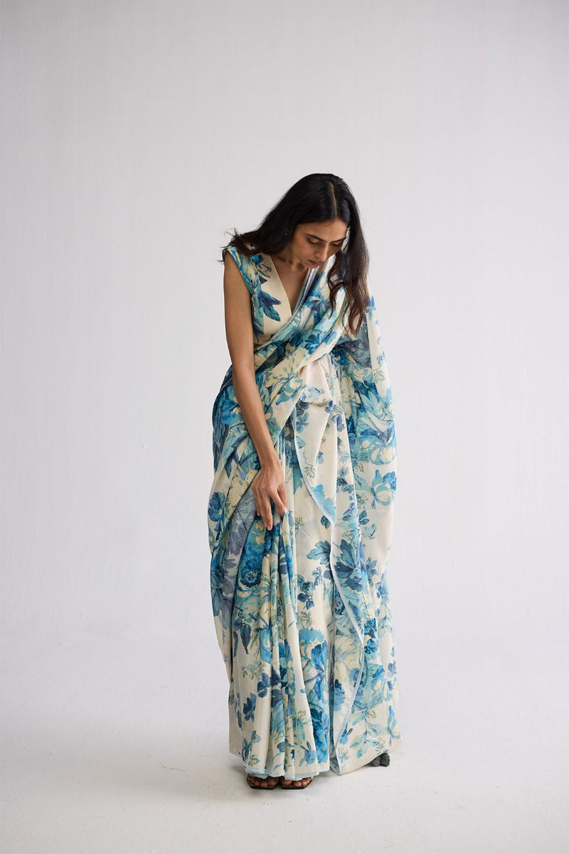ROYAL PARADISE SILK SAREE silk saree by YAM in blue & white for women Worldwide