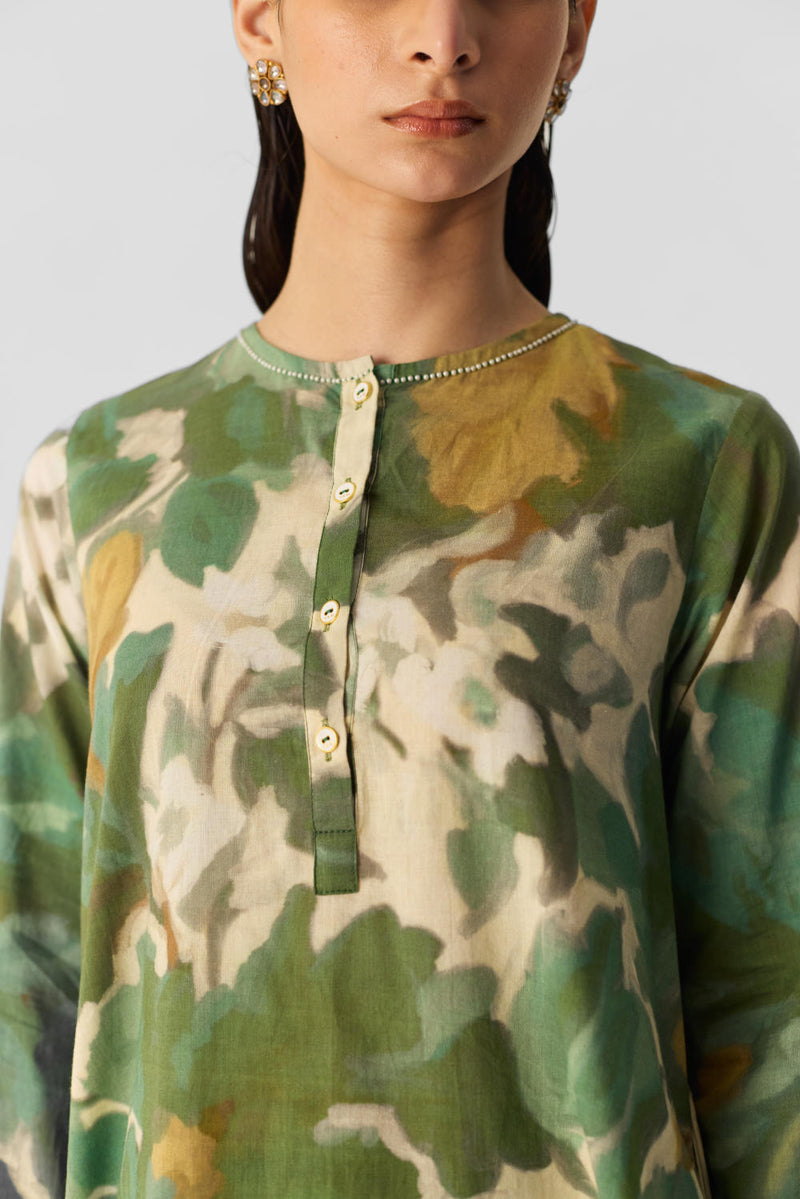 RUSI COTTON KURTA SET cotton by Yam in green color for women Worldwide