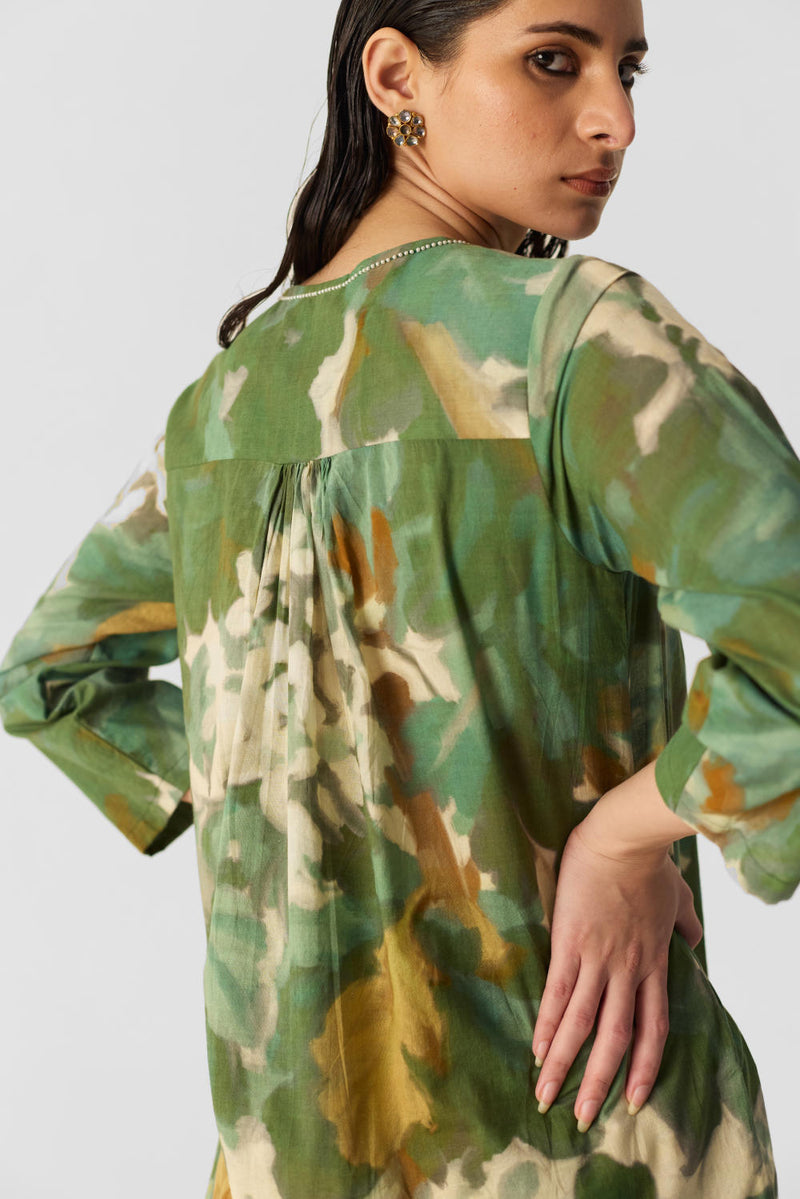 RUSI COTTON KURTA SET cotton by Yam in green color for women Worldwide
