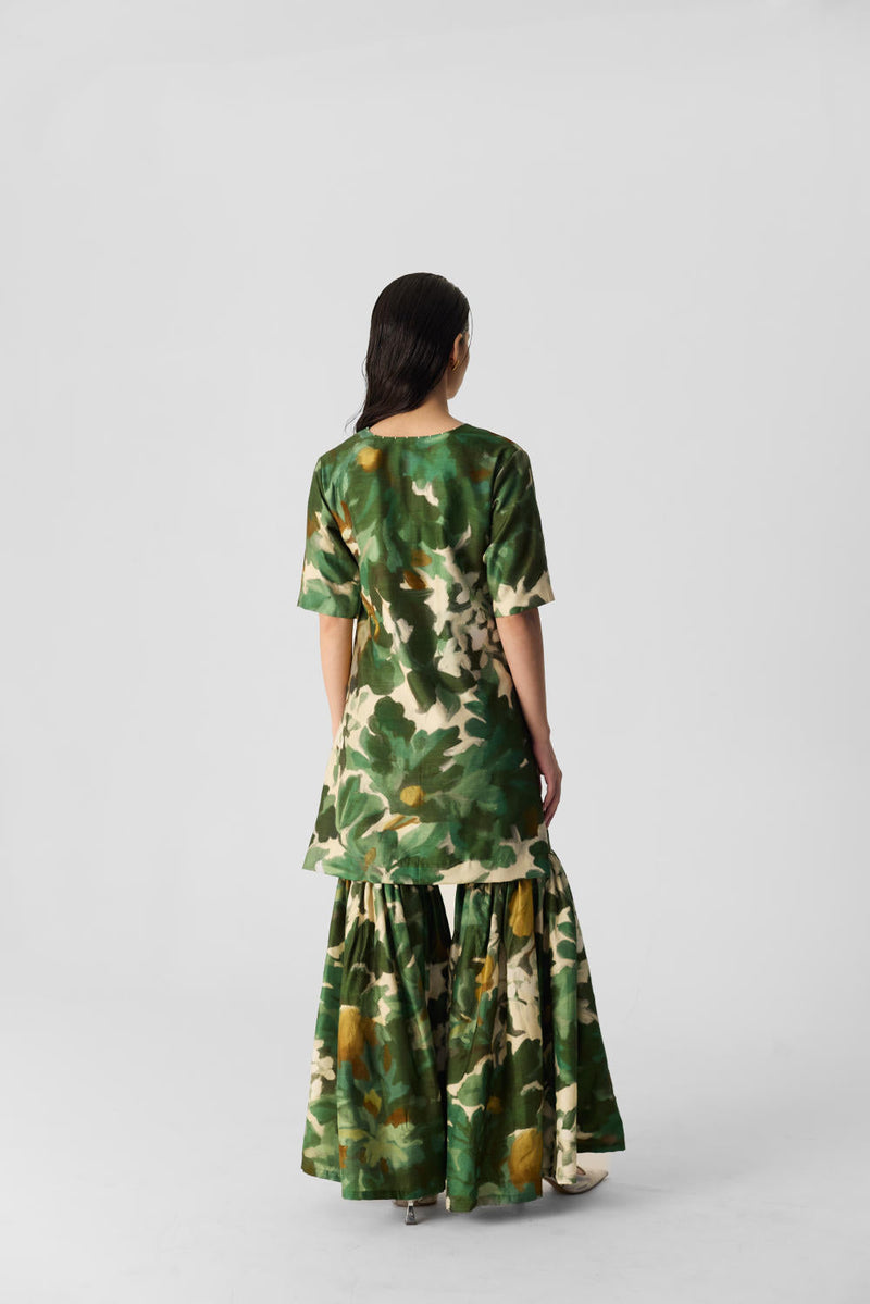 RUSI SHARARA SET silk by Yam in green color for women Worldwide
