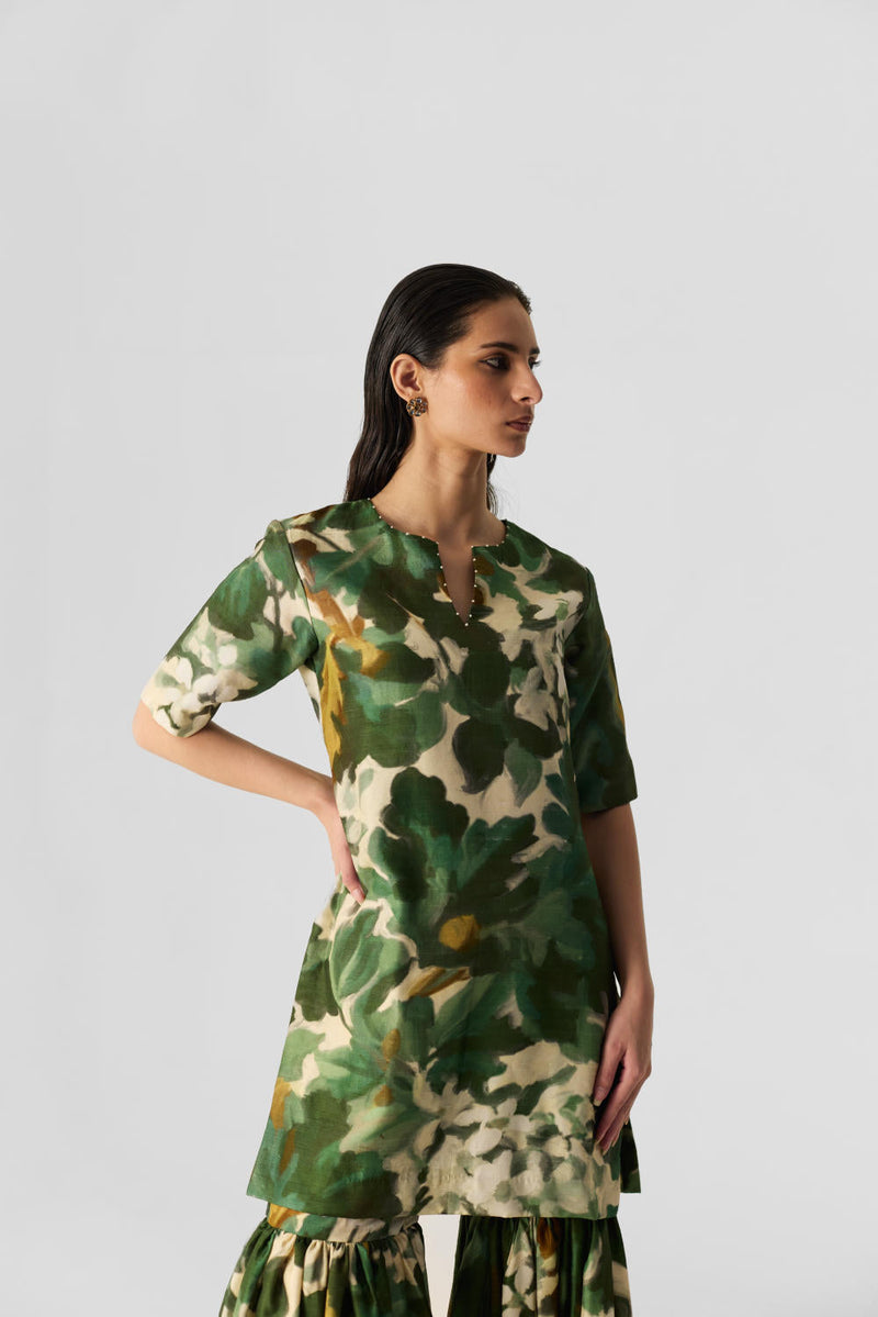 RUSI SHARARA SET silk by Yam in green color for women Worldwide