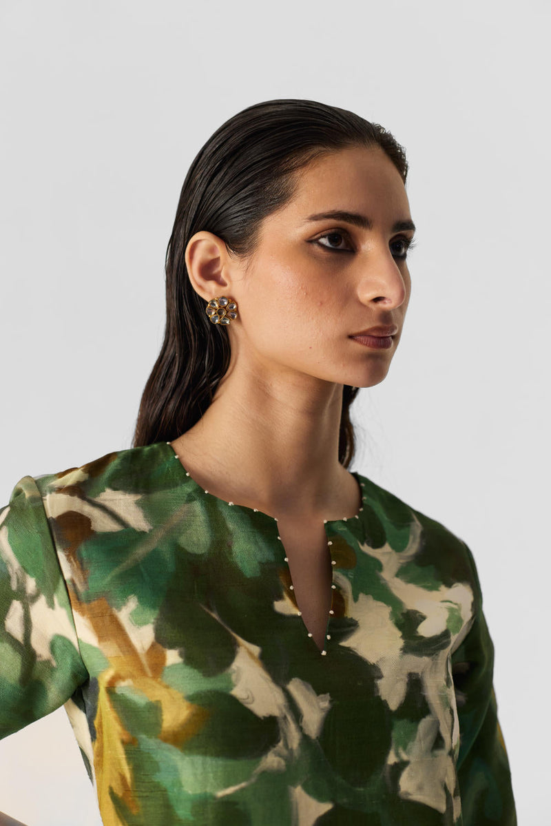RUSI SHARARA SET silk by Yam in green color for women Worldwide