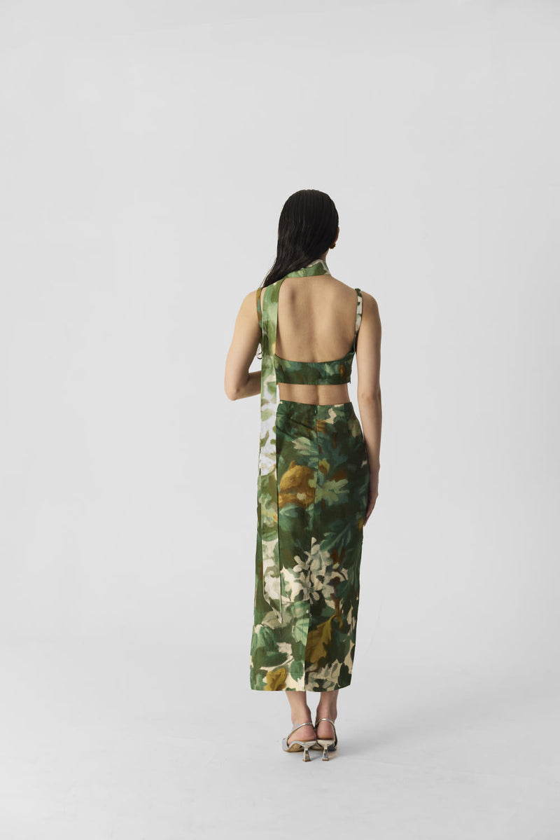 RUSI SKIRT & BLOUSE SET silk by Yam in green color for women Worldwide