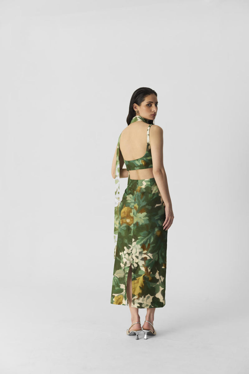 RUSI SKIRT & BLOUSE SET silk by Yam in green color for women Worldwide