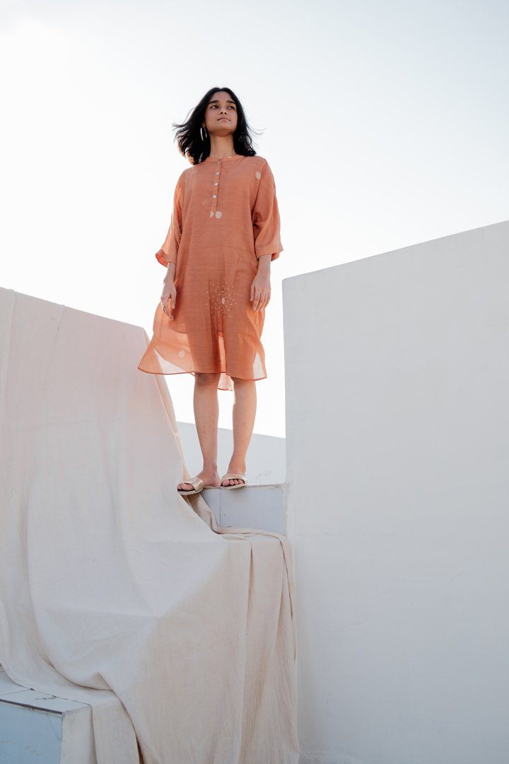 Rust Hayal Dress Dress by Nirjara for women Worldwide