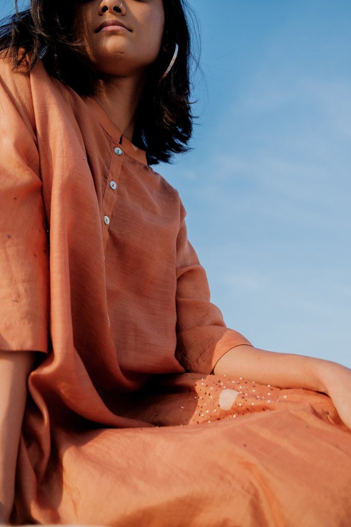Rust Hayal Dress Dress by Nirjara for women Worldwide