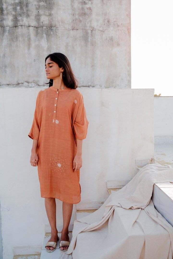 Rust Hayal Dress Dress by Nirjara for women Worldwide