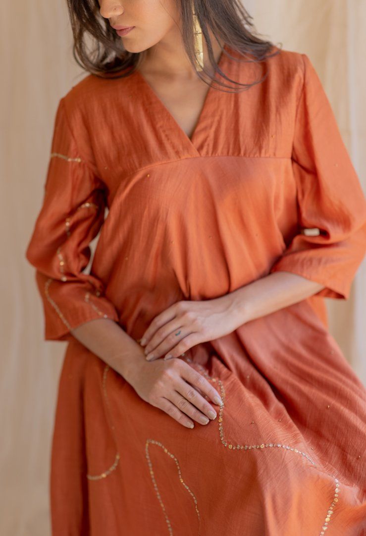 Rust Maheem Kurta Set by Nirjara for women Worldwide