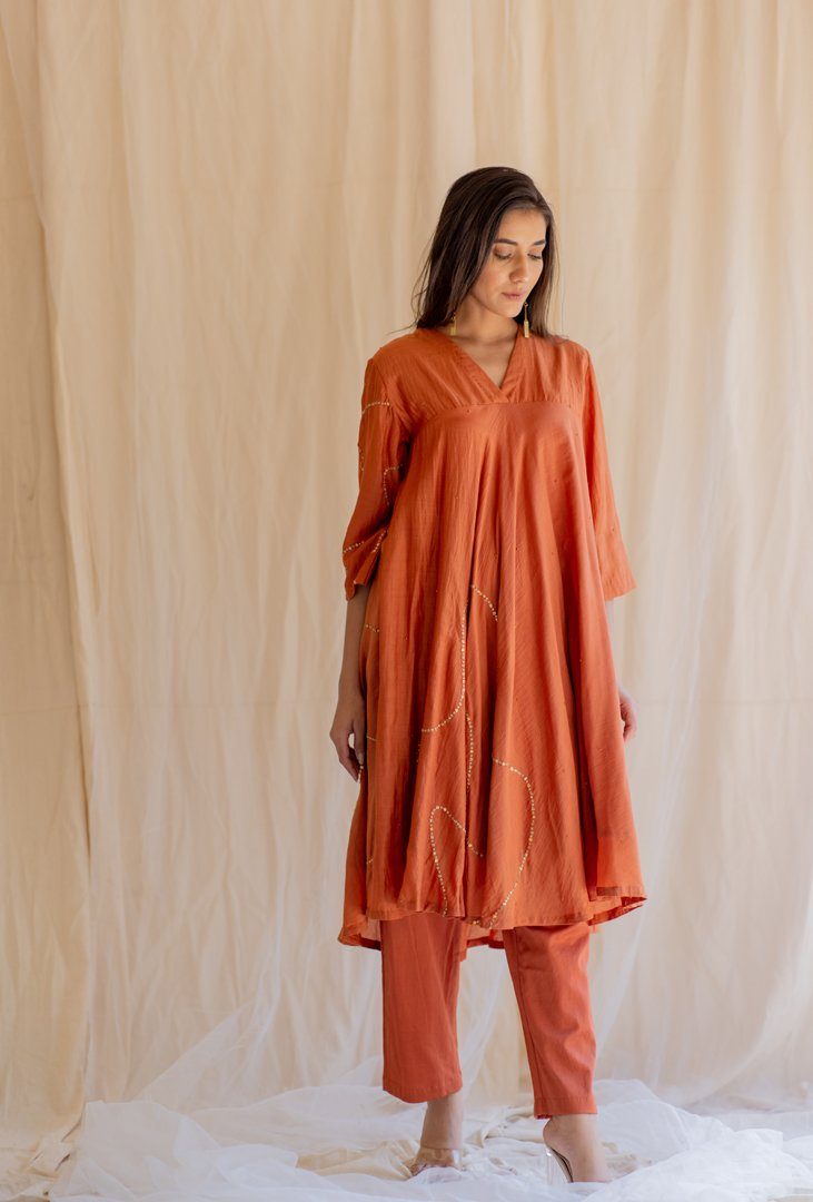 Rust Maheem Kurta Set by Nirjara for women Worldwide
