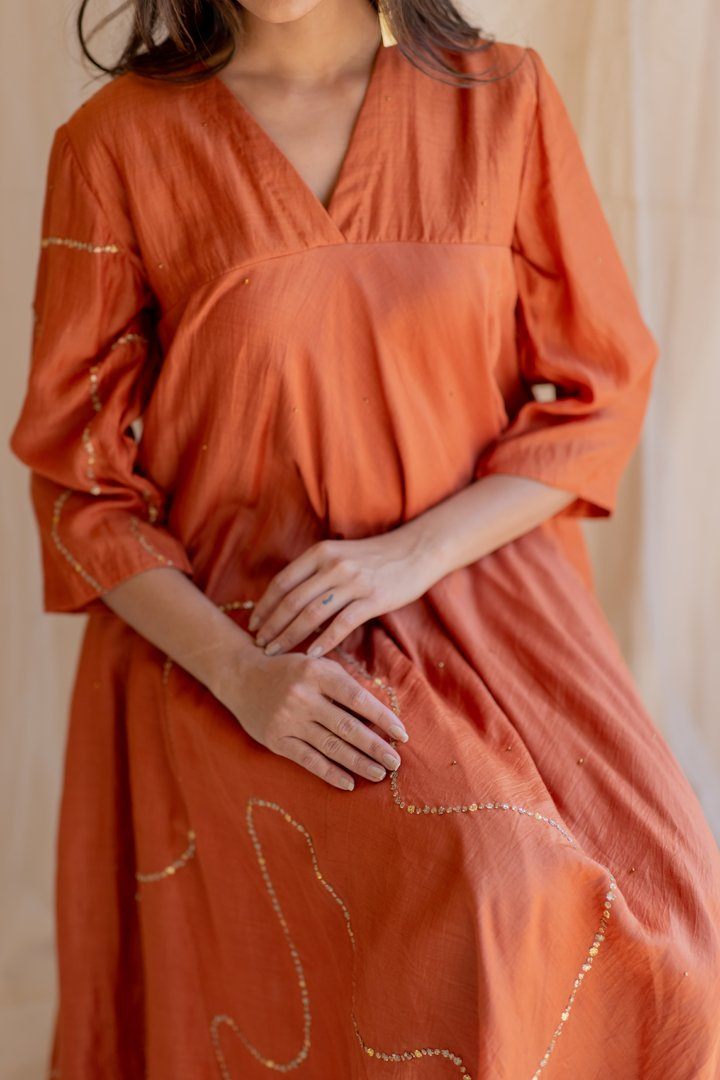 Rust Maheem Kurta Set by Nirjara for women Worldwide