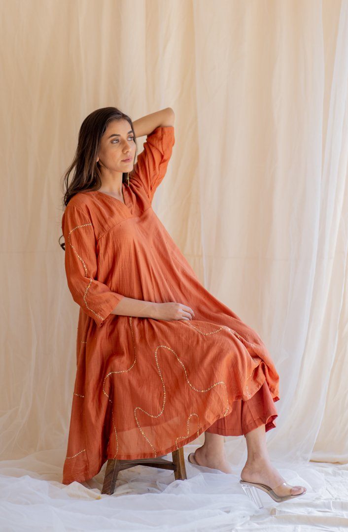 Rust Maheem Kurta Set by Nirjara for women Worldwide