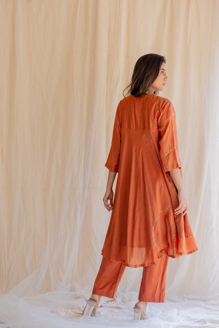 Rust Maheem Kurta Set by Nirjara for women Worldwide