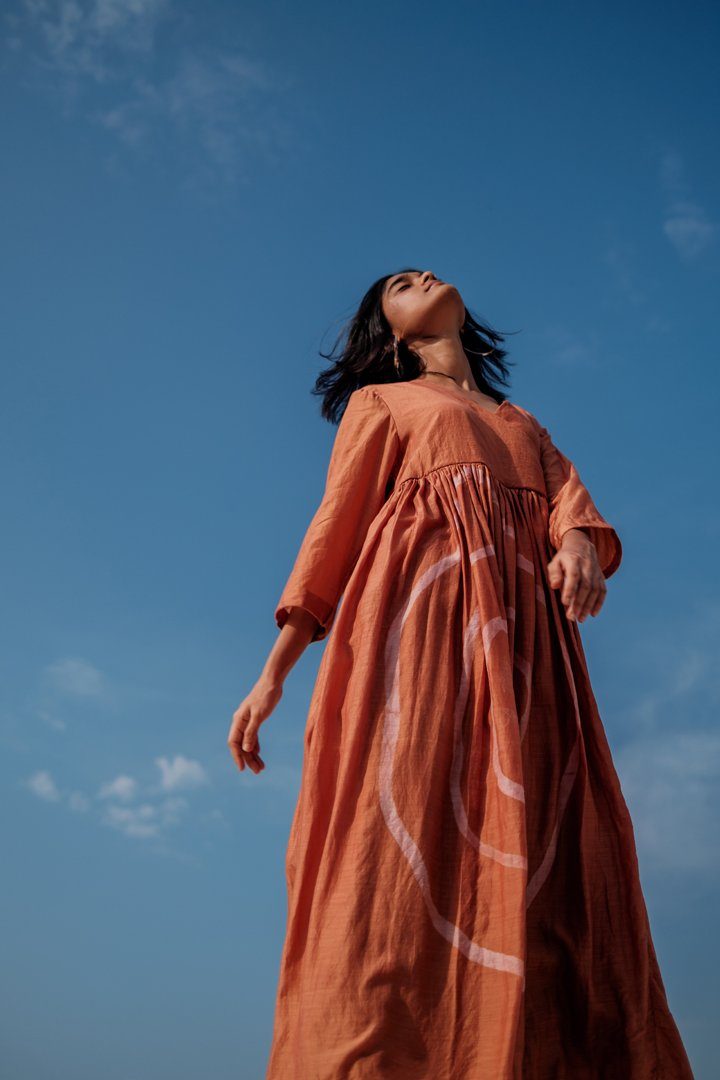 Rust Yer Angarkha Dress Dress by Nirjara for women Worldwide