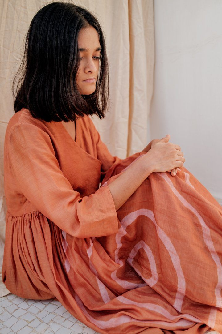 Rust Yer Angarkha Dress Dress by Nirjara for women Worldwide