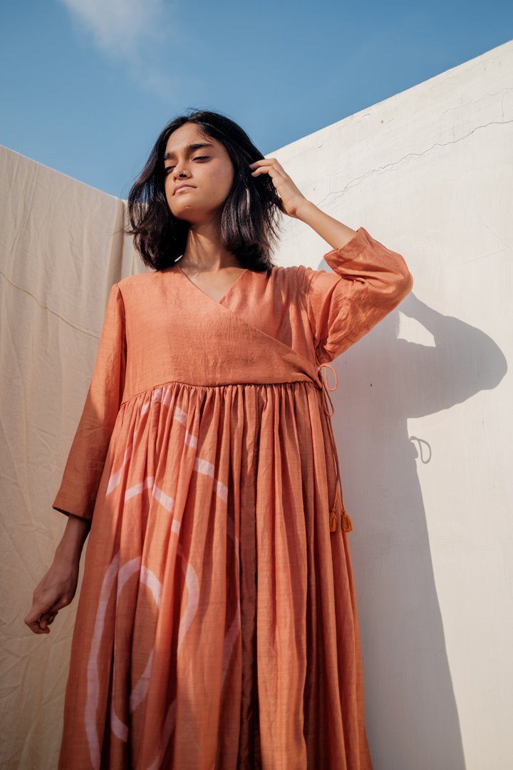 Rust Yer Angarkha Dress Dress by Nirjara for women Worldwide