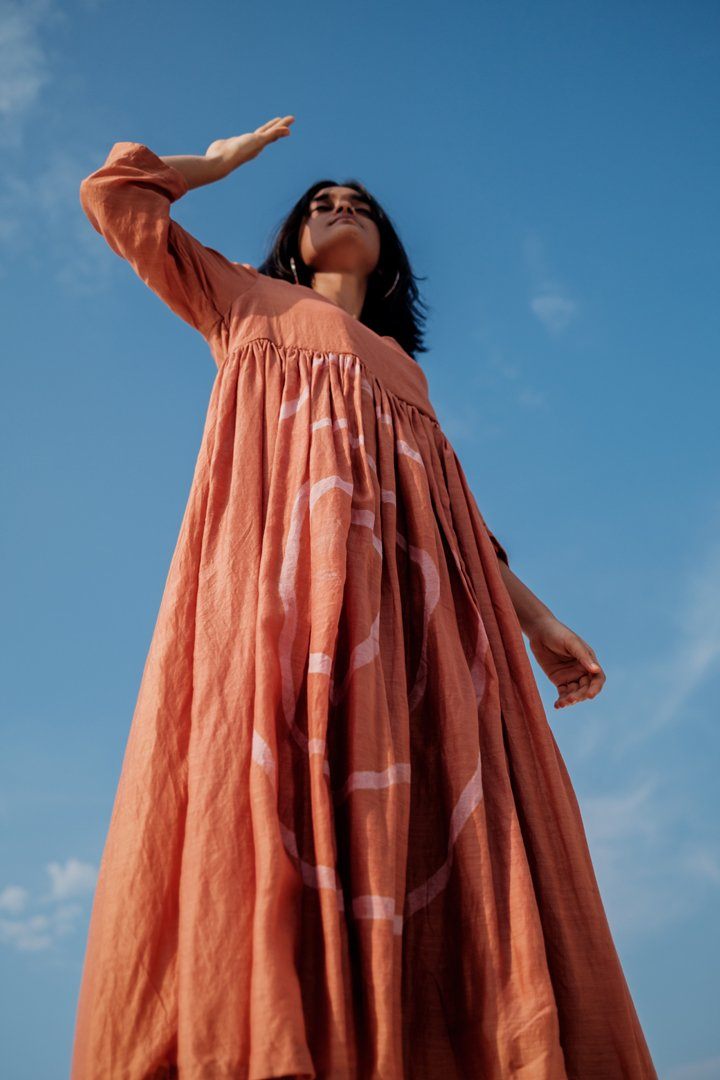 Rust Yer Angarkha Dress Dress by Nirjara for women Worldwide