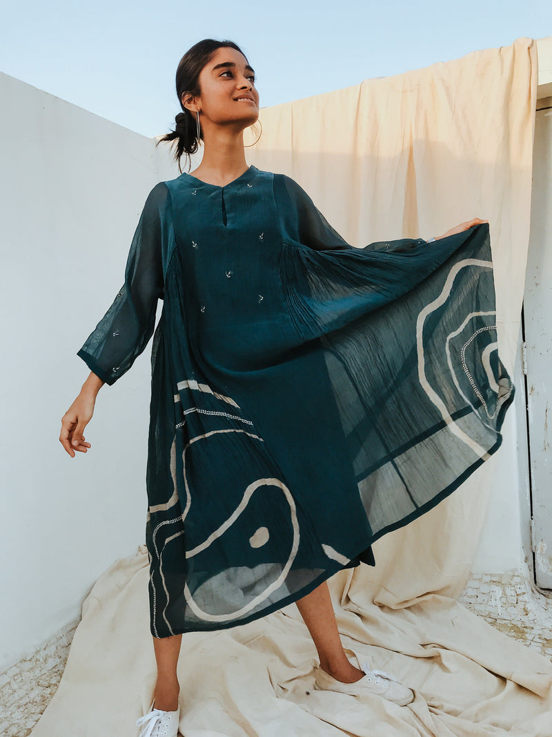 Ruzgar Dress Indigo Dress by Nirjara for women Worldwide