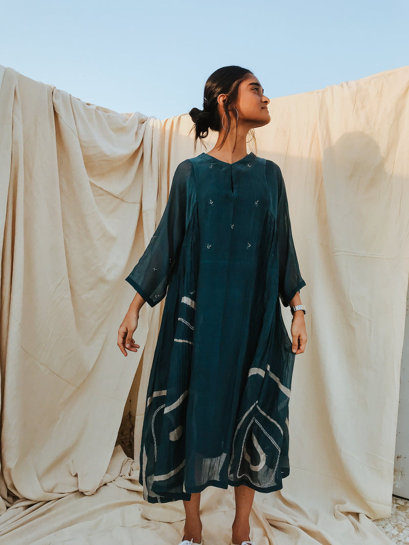 Ruzgar Dress Indigo Dress by Nirjara for women Worldwide