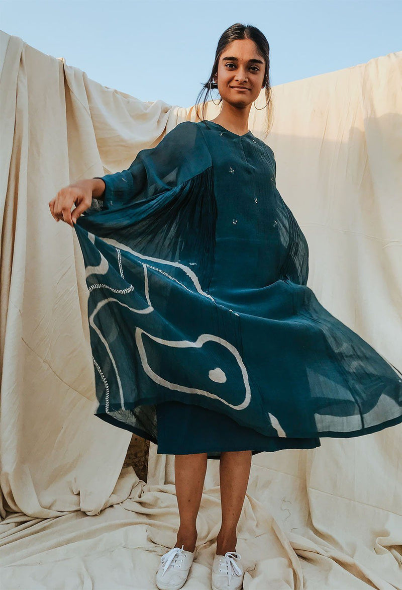 Ruzgar Dress Indigo Dress by Nirjara for women Worldwide