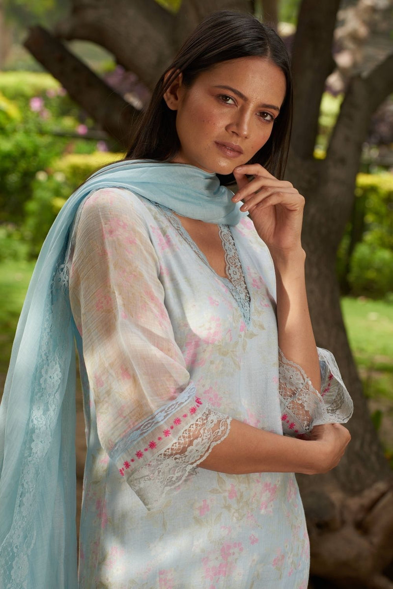 Sadabahaar Light Blue Kurta Set by Priti Prashant for women Worldwide