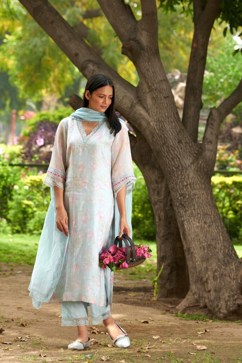 Sadabahaar Light Blue Kurta Set by Priti Prashant for women Worldwide