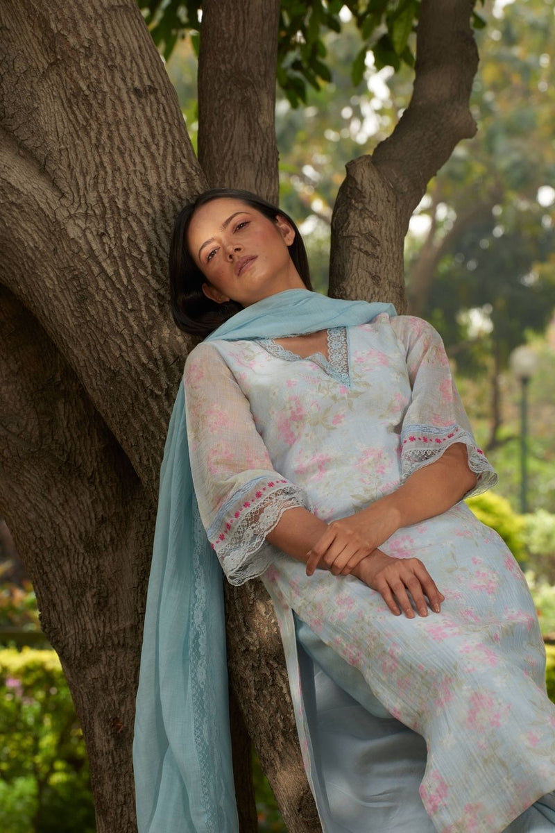 Sadabahaar Light Blue Kurta Set by Priti Prashant for women Worldwide