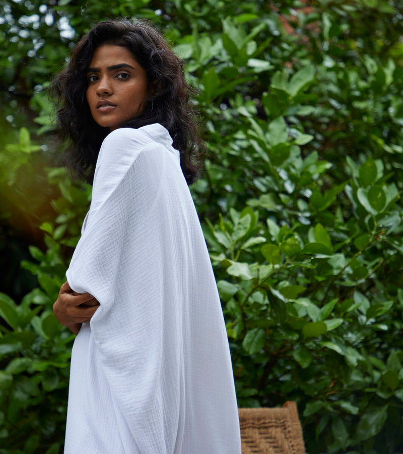 Salt Kaftan Lounge Wear by Khara Kapas in white for women Worldwide