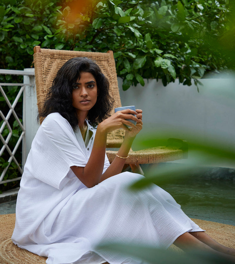 Salt Kaftan Lounge Wear by Khara Kapas in white for women Worldwide