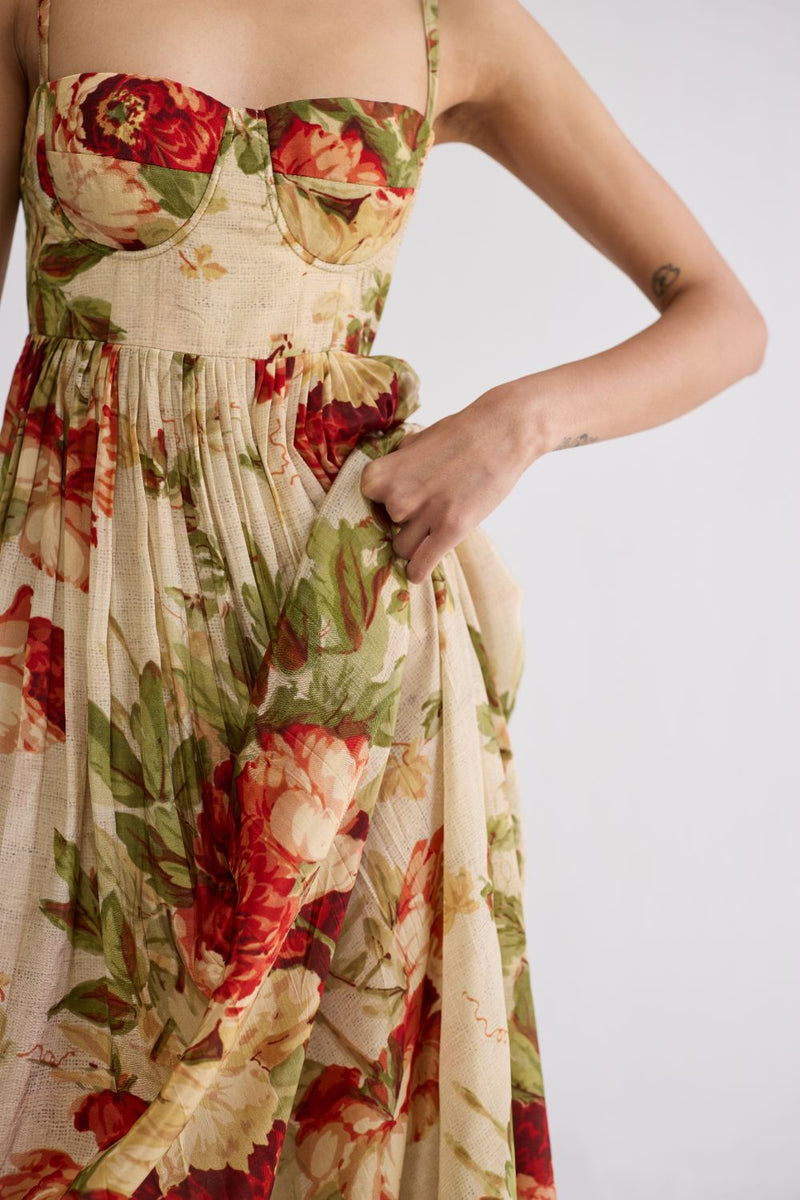 SAMA CREPE BRALETTE DRESS crepe dress by YAM in beige & red for women Worldwide