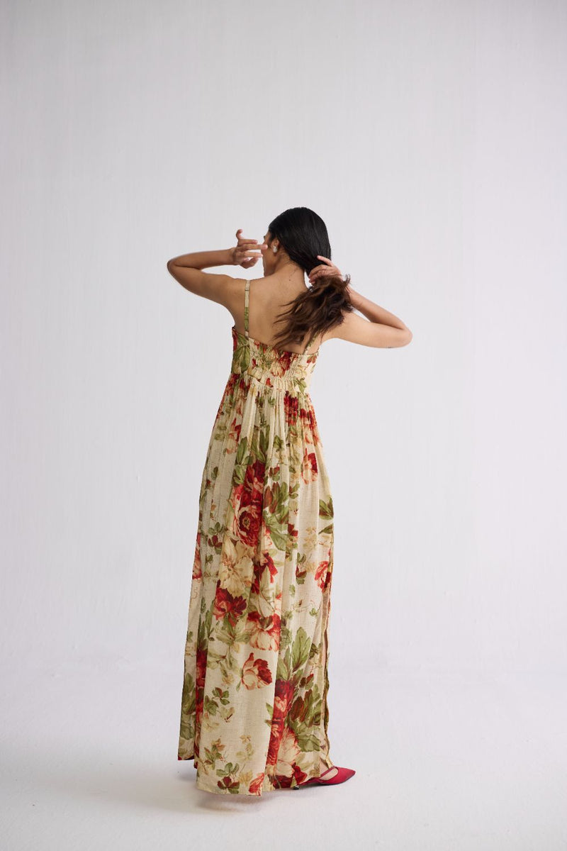 SAMA CREPE BRALETTE DRESS crepe dress by YAM in beige & red for women Worldwide