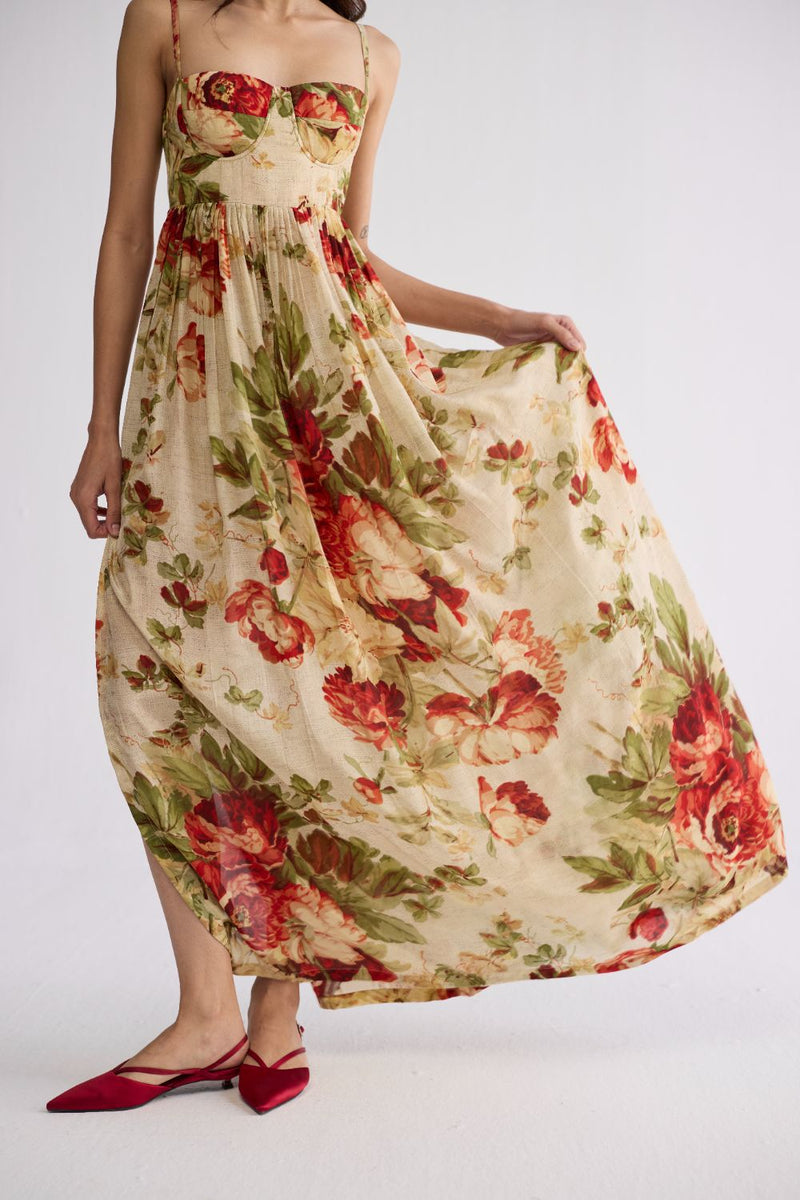 SAMA CREPE BRALETTE DRESS crepe dress by YAM in beige & red for women Worldwide