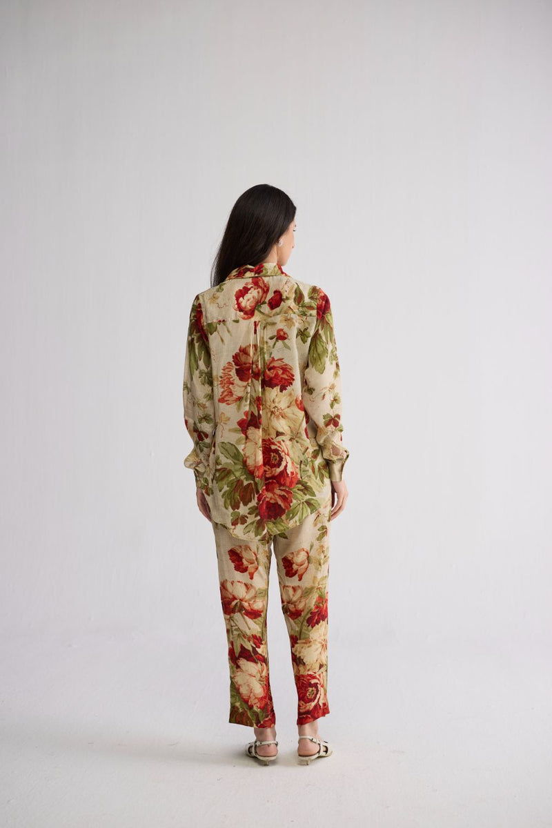 SAMA CO-ORD SET crepe co-ord set by YAM in beige & red for women Worldwide