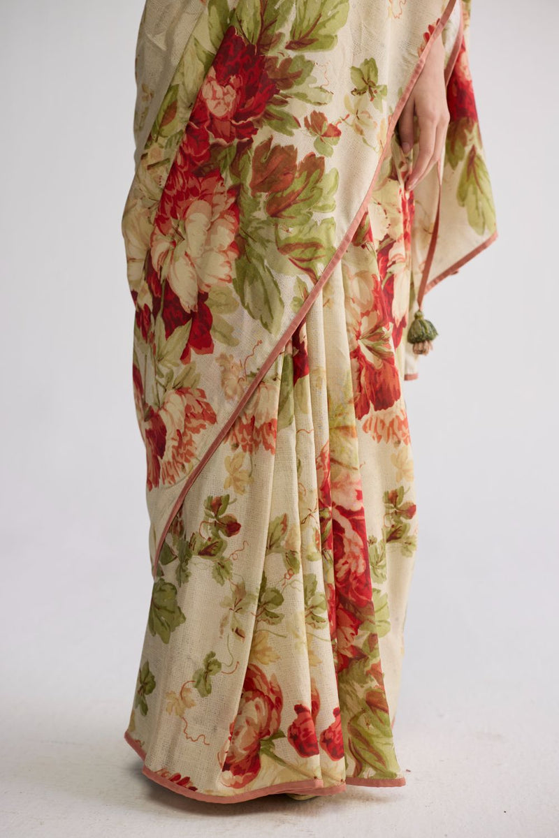 SAMA SILK SAREE silk saree by YAM in beige & red for women Worldwide