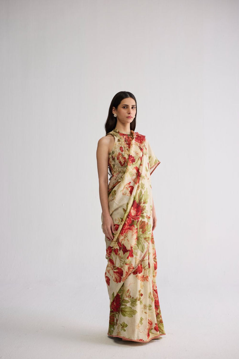 SAMA SILK SAREE silk saree by YAM in beige & red for women Worldwide