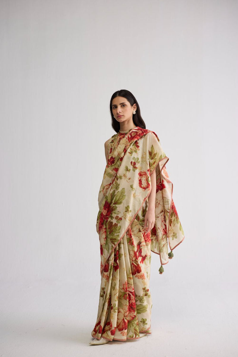 SAMA SILK SAREE silk saree by YAM in beige & red for women Worldwide