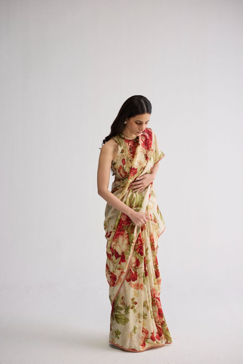 SAMA SILK SAREE silk saree by YAM in beige & red for women Worldwide