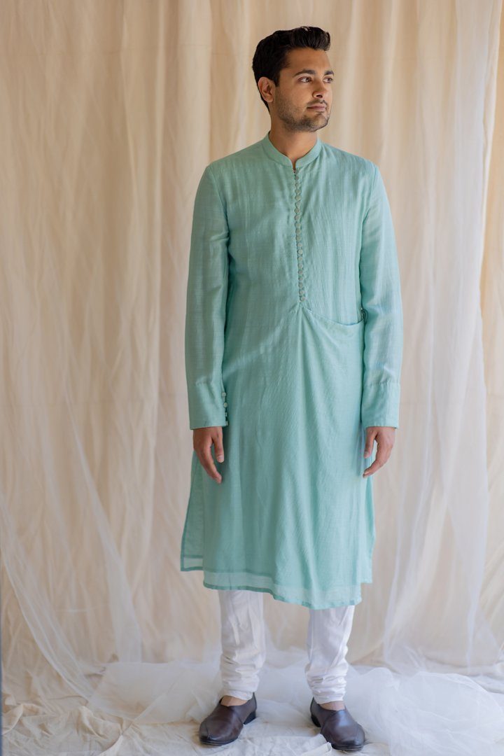 Sapphire Angrakha Kurta by Nirjara Men for men Worldwide