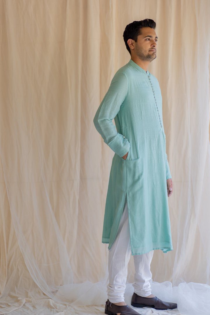 Sapphire Angrakha Kurta by Nirjara Men for men Worldwide