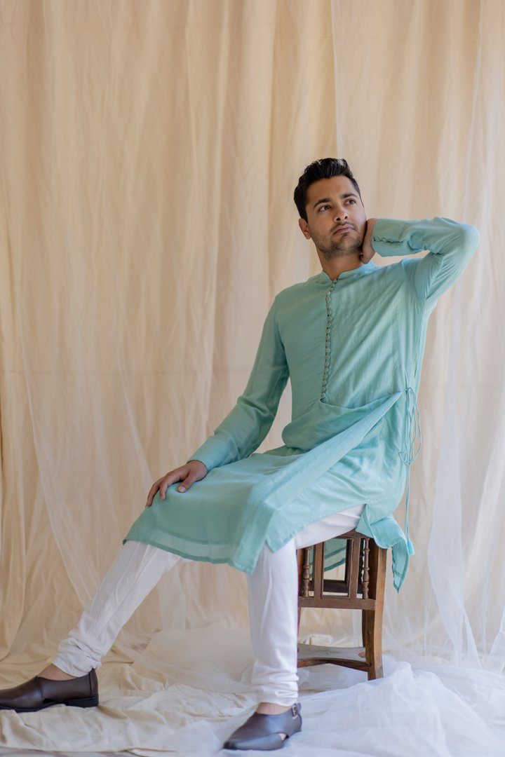 Sapphire Angrakha Kurta by Nirjara Men for men Worldwide