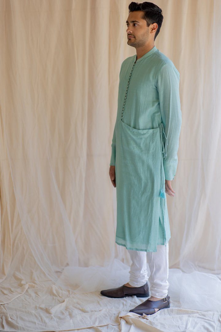 Sapphire Angrakha Kurta by Nirjara Men for men Worldwide