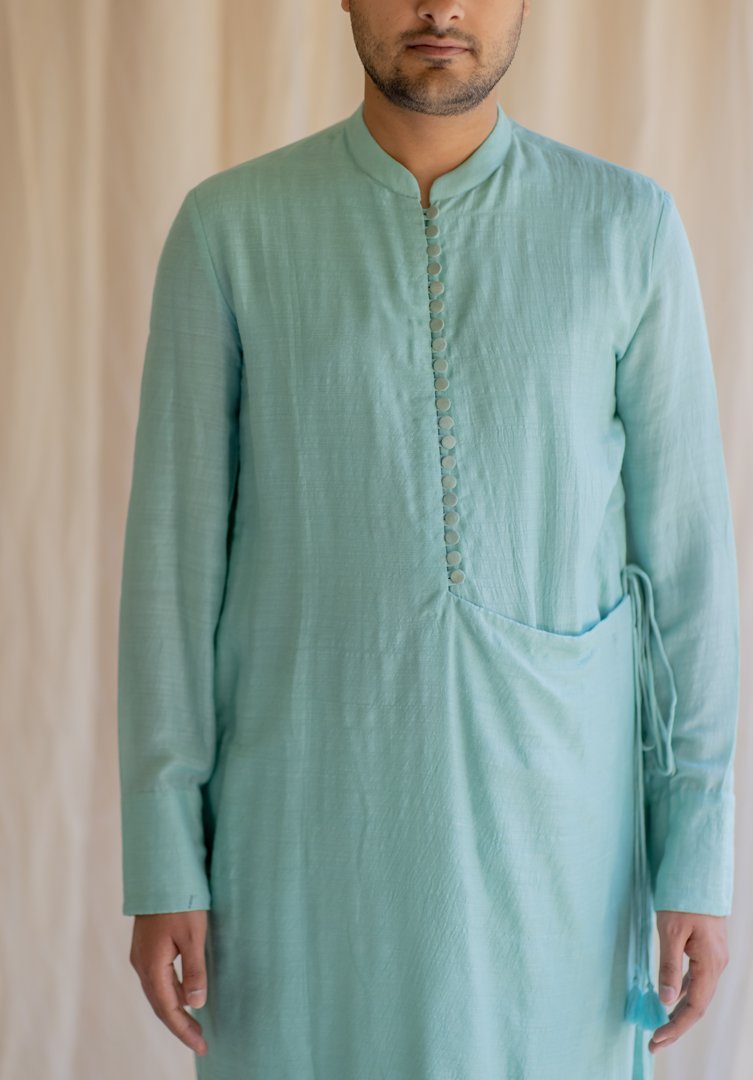 Sapphire Angrakha Kurta by Nirjara Men for men Worldwide