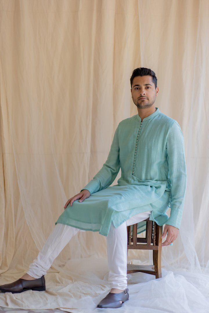 Sapphire Angrakha Kurta by Nirjara Men for men Worldwide