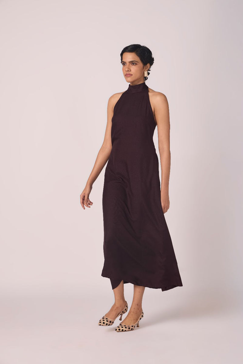 Saros Wine Silk Halter Dress silk by The Summer House for women Worldwide