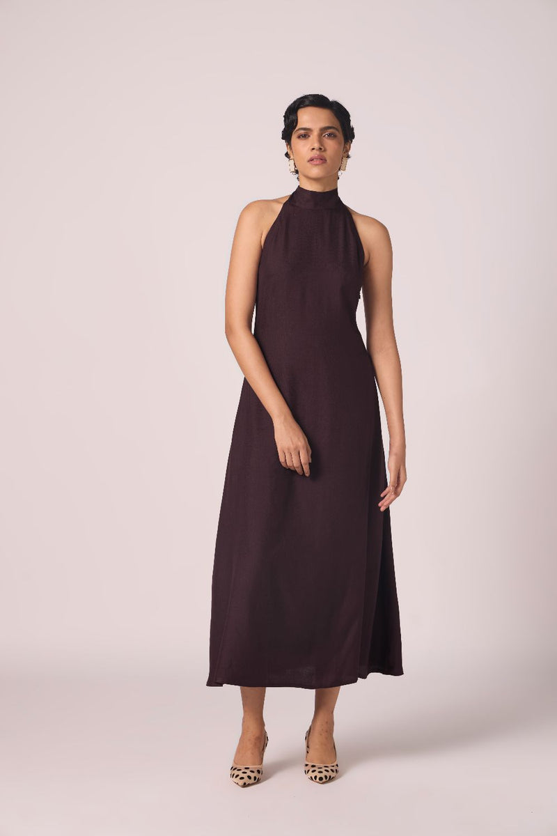 Saros Wine Silk Halter Dress silk by The Summer House for women Worldwide