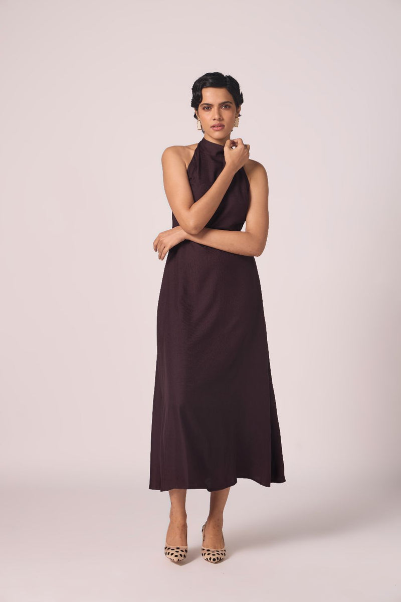 Saros Wine Silk Halter Dress silk by The Summer House for women Worldwide