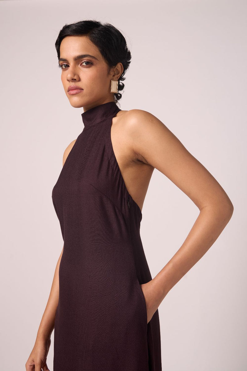 Saros Wine Silk Halter Dress silk by The Summer House for women Worldwide