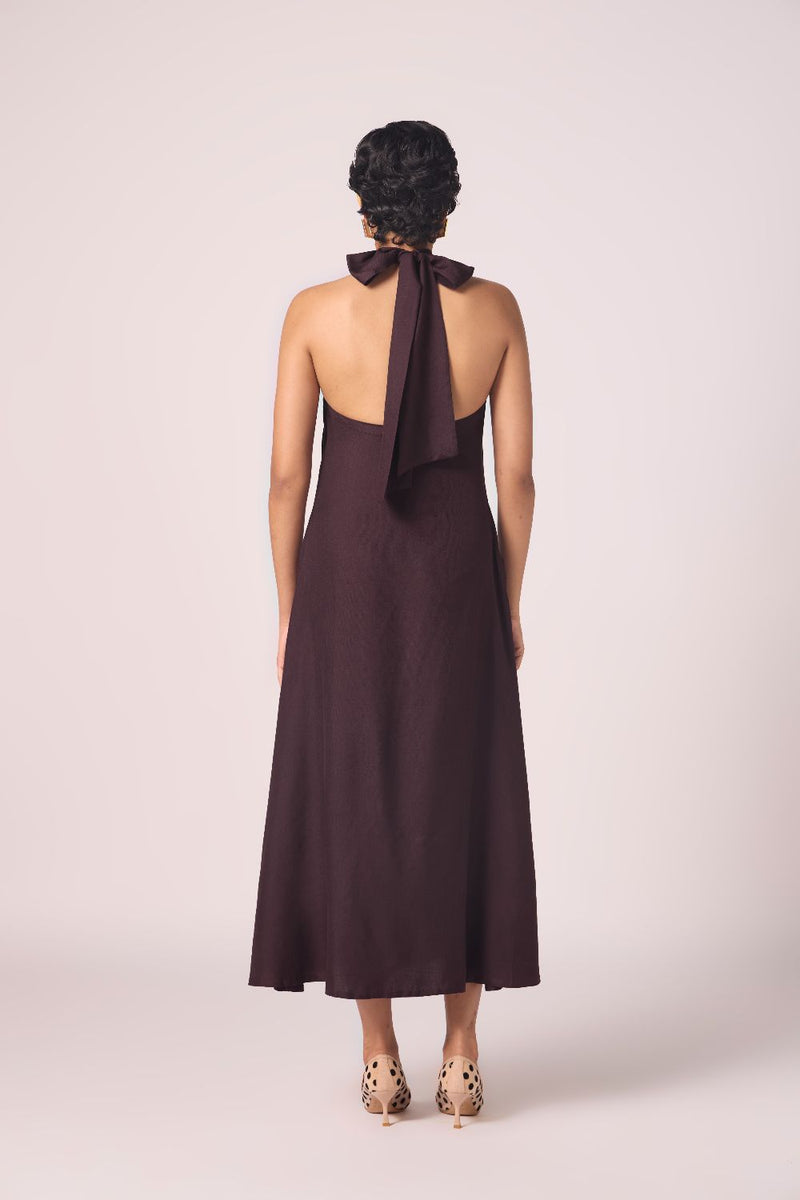 Saros Wine Silk Halter Dress silk by The Summer House for women Worldwide