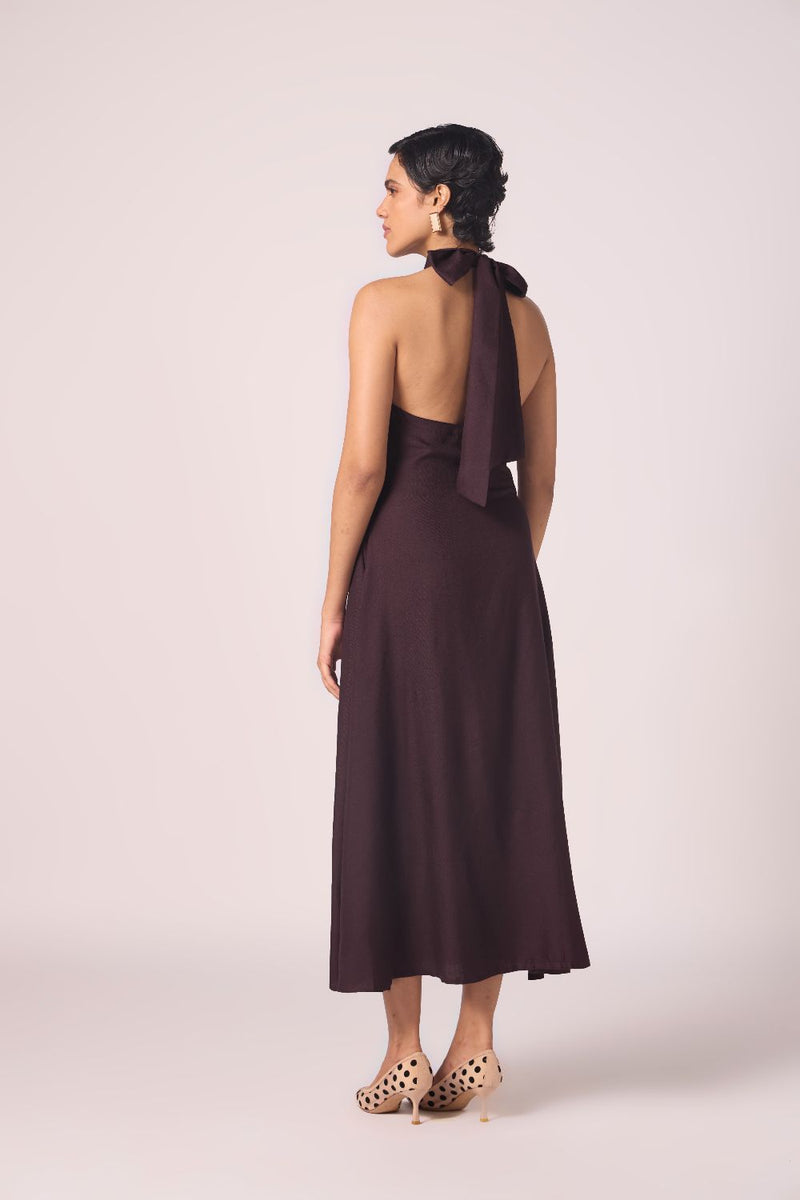 Saros Wine Silk Halter Dress silk by The Summer House for women Worldwide